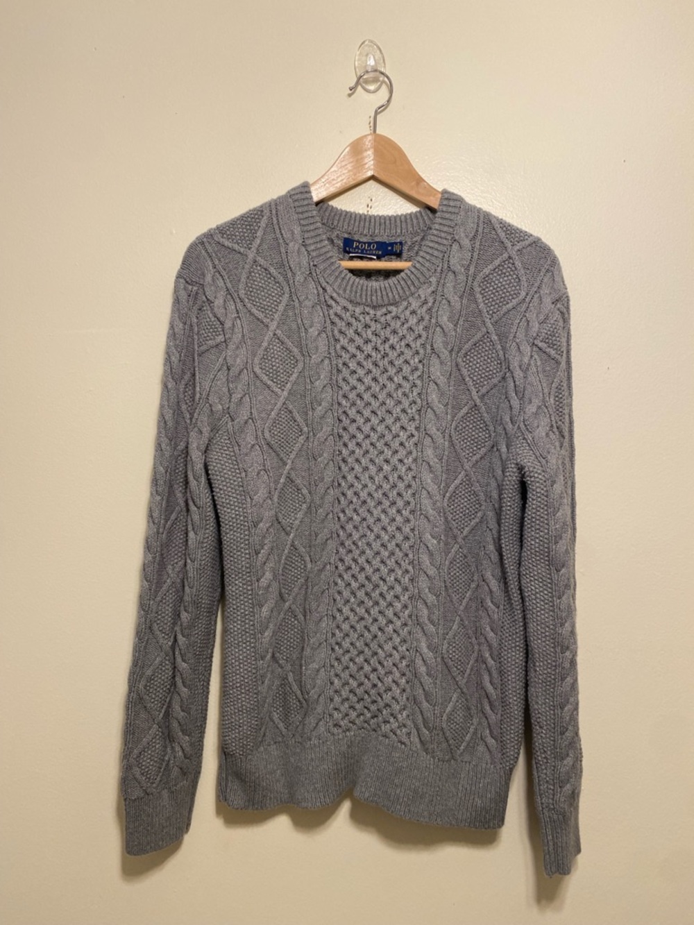 POLO Ralph Lauren Men's Crewneck Cable Knit Sweater - Gray. Size M